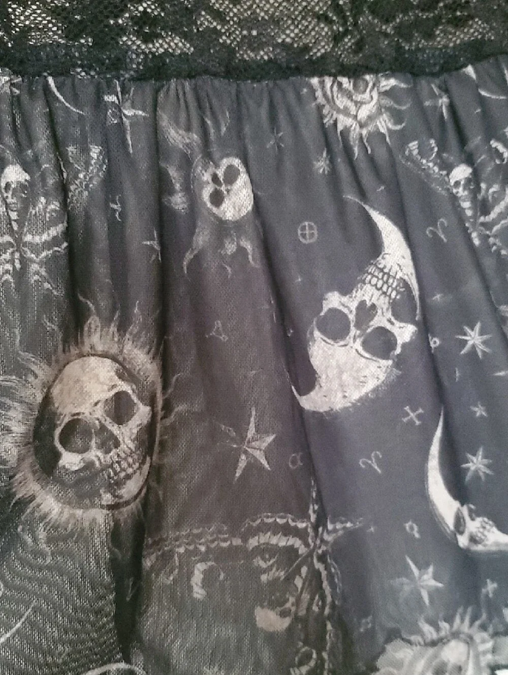 Hot Topic's Black Gold Celestial Skulls Midi Skirt with Moon Print - Picture 5 of 11